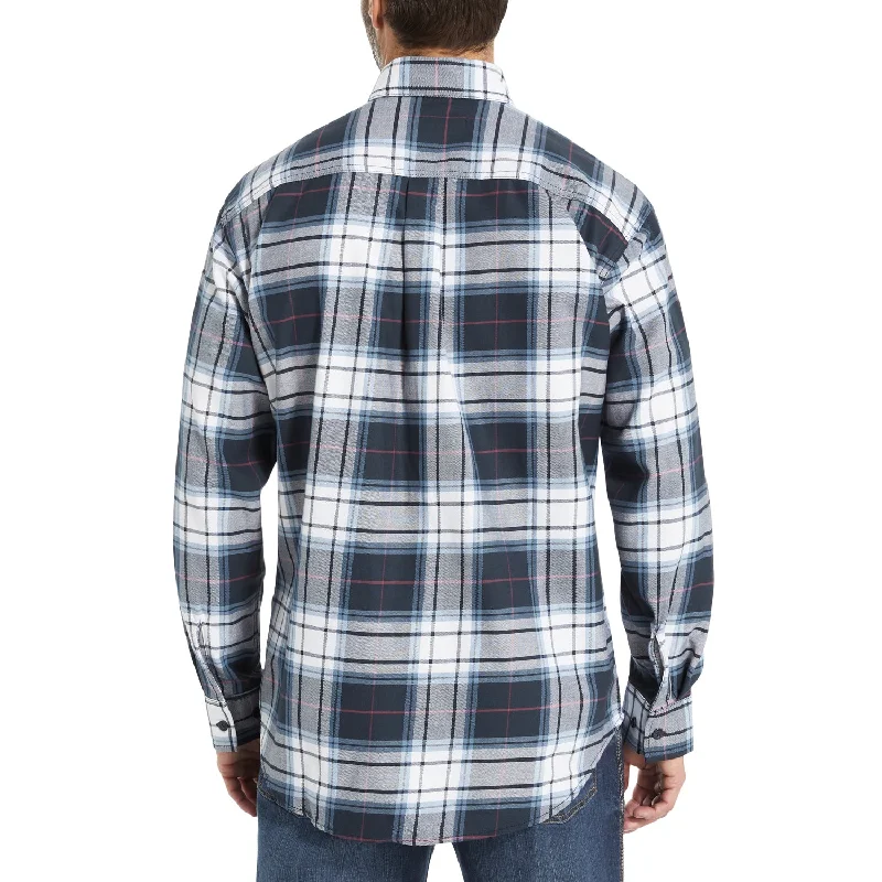 Men’s hip casual top-Wolverine Mens Dark Navy Plaid Cotton Blend L/S FR Plaid Twill Shirt