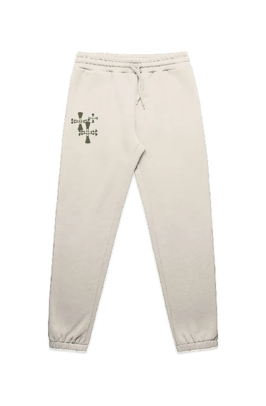 Men’s hip cargo trousers-Ecru ATHLETIC MENS STENCIL TRACK PANTS-EMBROIDERED 3 CRUSADER