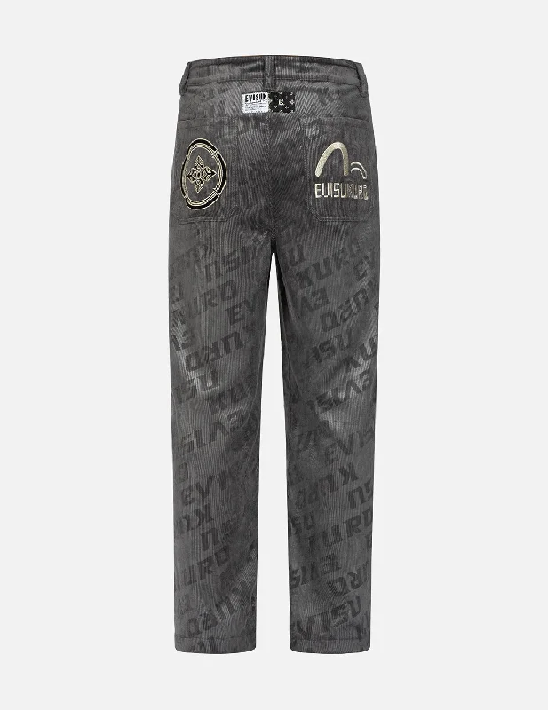 Men’s cozy chino pants-Allover Monogram Embossing Wide-leg Corduroy Pants