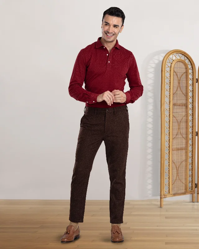 Men’s relaxed black trousers-Brown Wool Chino