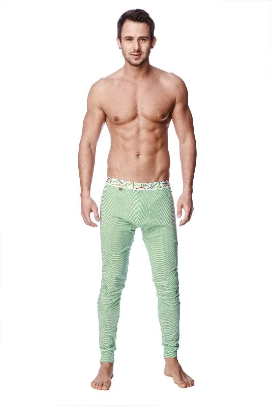 Men’s relaxed straight trousers-Crosstrain Thermal Yoga Pant (Green & White Stripe)