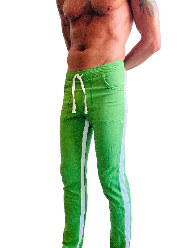 Men’s torn slim jeans-Eco-Track & Yoga Sweat Pant (Bamboo Green w/White)