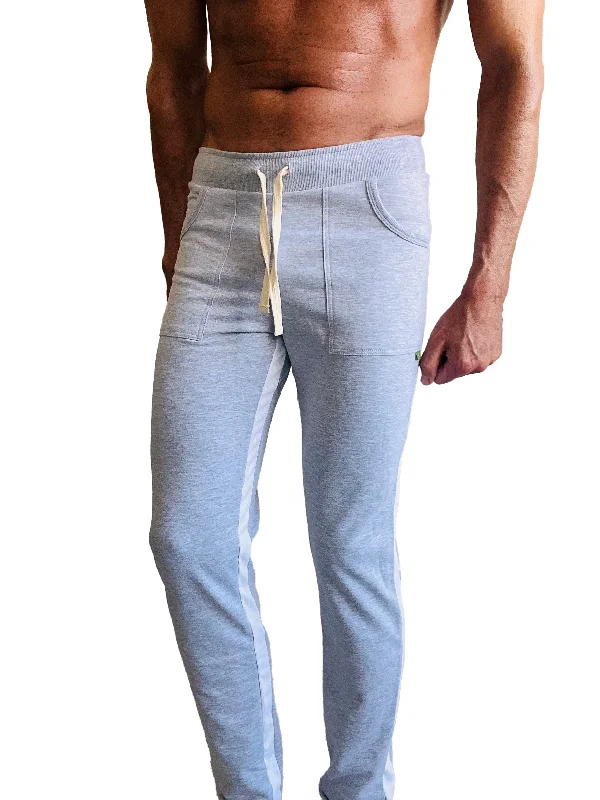 Men’s pure slim trousers-Eco-Track & Yoga Sweat Pant (Heather Grey w/White)