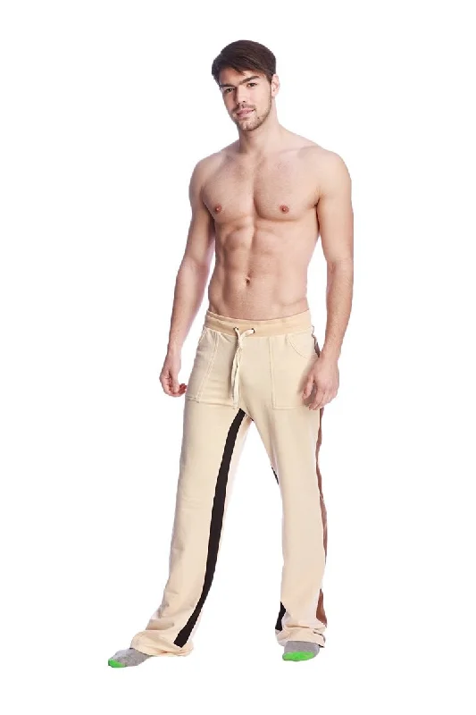 Men’s ventilated slim jeans-Tri-Color Stretch Eco-Track & Yoga Sweat Pant (Sand w/Chocolate & Black)