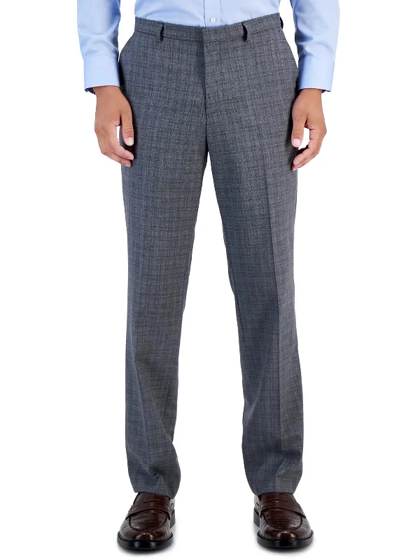 Men’s pure straight pants-Mens Wool Blend Plaid Dress Pants