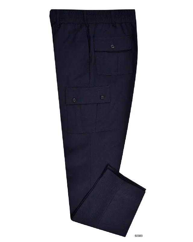 Men’s elastic black pants-VBC - 4 Ply Tropical Wool: Navy Cargo Pant