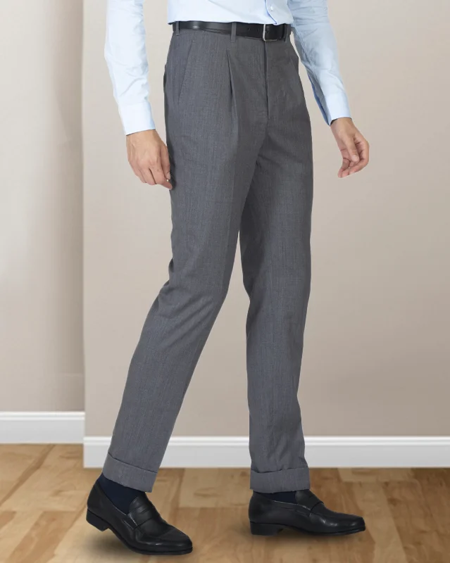 Men’s crisp denim trousers-EZS Washable Wool Pants: Plain Mid Grey