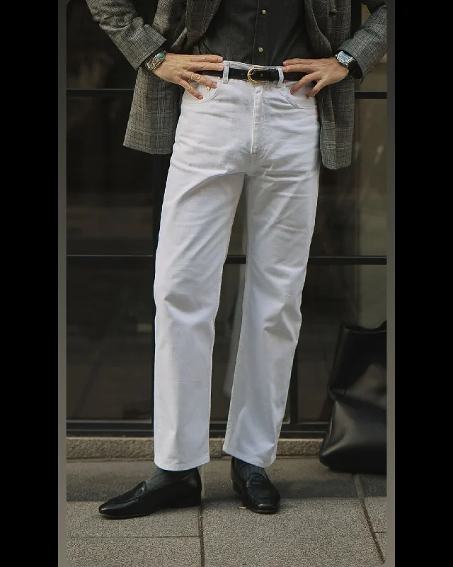 Men’s tight cargo pants-White Heavy Twill Jeans