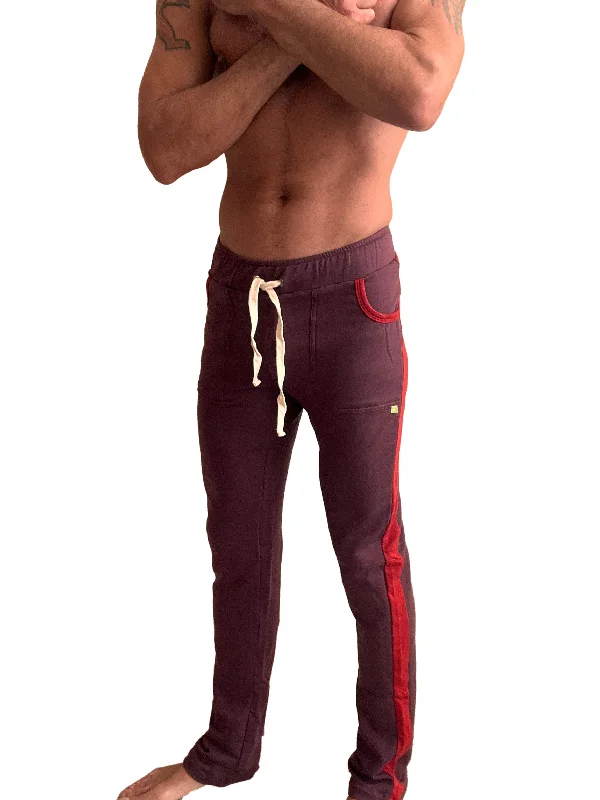 Men’s pure khaki pants-**Winter Collection** MID-Weight Luxury-Fleece Track & Lounge Sweat Pant (Burgundy w/Red))