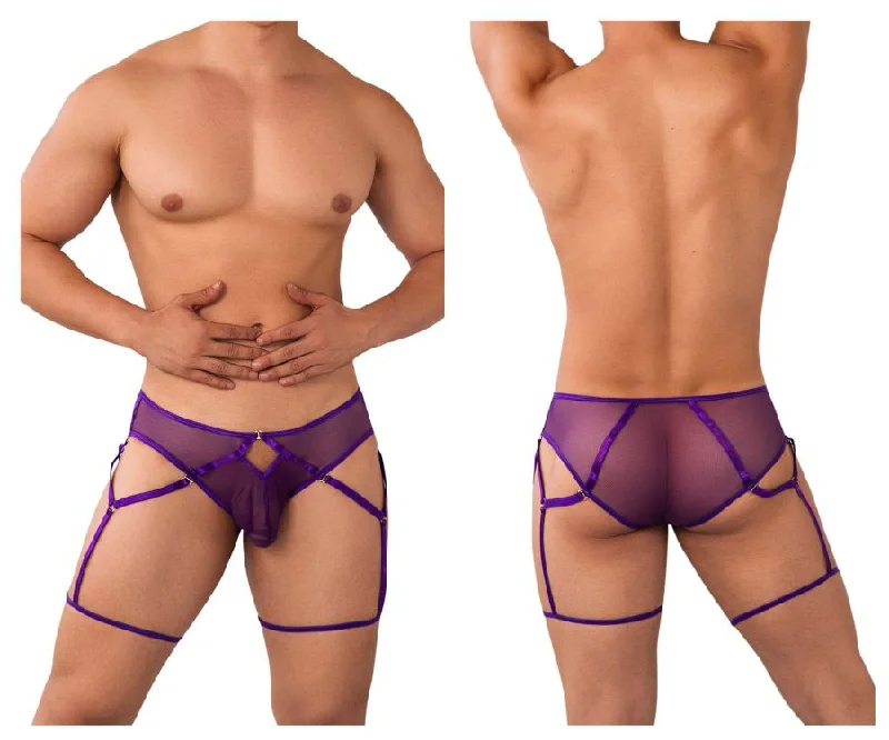 men's bamboo underwear monthly-CandyMan 99625 Mesh Garter Briefs Color Purple