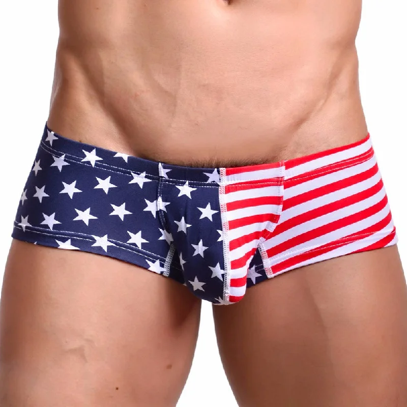 men's bamboo underwear monthly-Men's Stars and Stripes Printed Flag Cotton Trunk