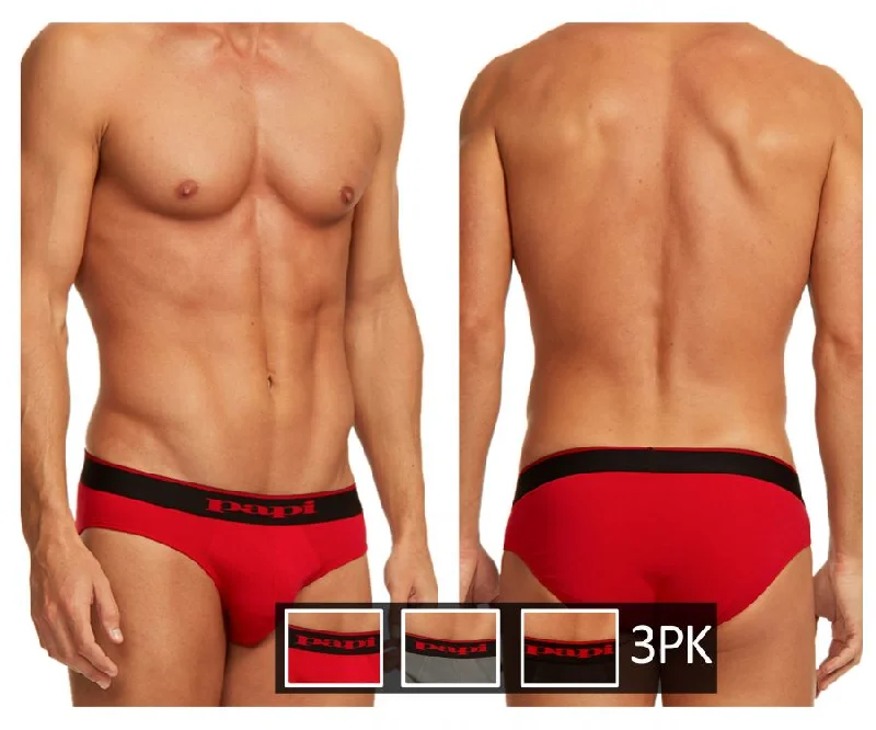 men's modal underwear delivery-Papi 980403-950 3PK Cotton Stretch Brief Color Red-Gray-Black