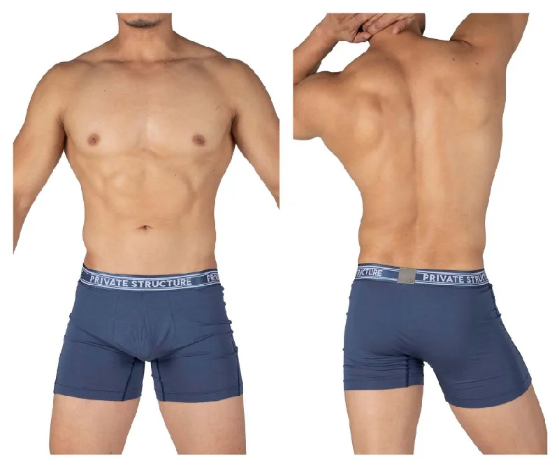 men's cooling underwear monthly-Private Structure PBUT4380 Bamboo Mid Waist Boxer Briefs Color Citadel Blue