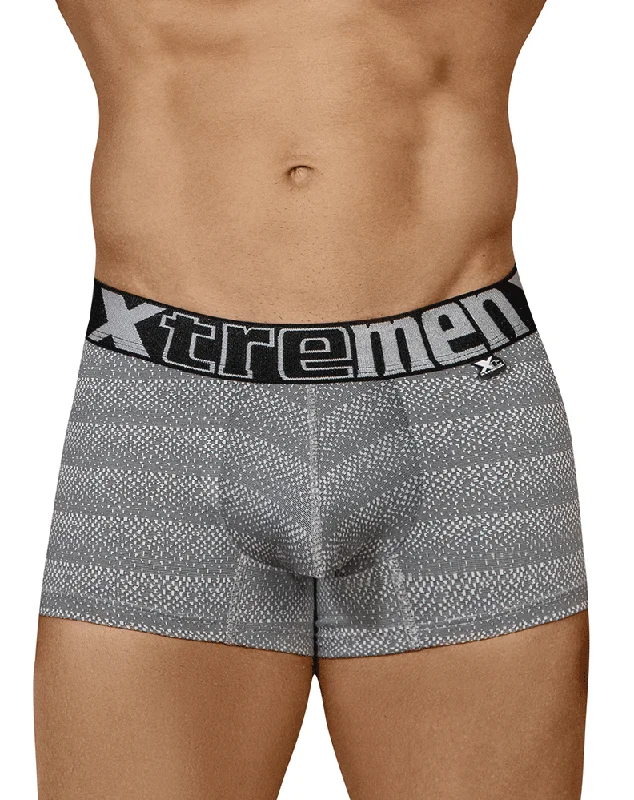 men's affordable underwear service-Xtremen 51449c Geometric Jacquard Trunk Gray